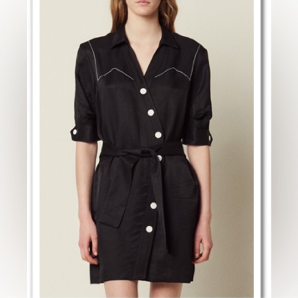 Sandro Kunga Belted Twill Mini Dress, size 8